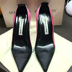 Sz 40 Women's Black/Pink Manolo Blahnik Stilettos